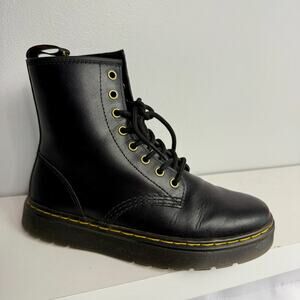 Dr Martens Zavala Combat Boots Doc Womens Size 7 Black Leather Lace Up EUC